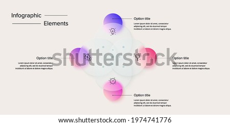 Venn diagram in glassmorphic circle infographic template. 4 overlapping circular shapes for logic graphic illustration. Vector info graphic in glassmorphism design.