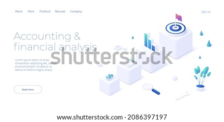 Budget accounting or statistics concept. Business analysis isometric vector illustration. Data analytics for company marketing solutions or financial performance.