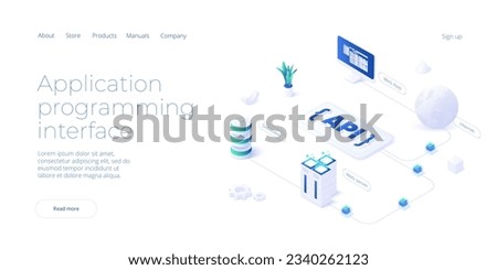 Api technology concept in isometric vector design. Application programmimg interface with data software and development. Web banner layout template