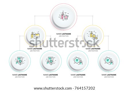 Business hierarchy organogram chart infographics. Corporate organizational structure graphic elements. Company organization branches template. Modern vector info graphic tree layout design.