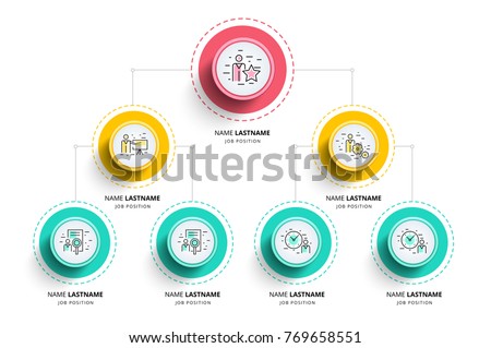 Business hierarchy organogram chart infographics. Corporate organizational structure graphic elements. Company organization branches template. Modern vector info graphic tree layout design.