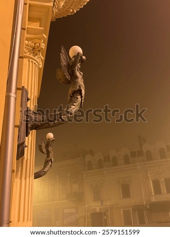 Similar – Image, Stock Photo foggy bridge with lamp arches