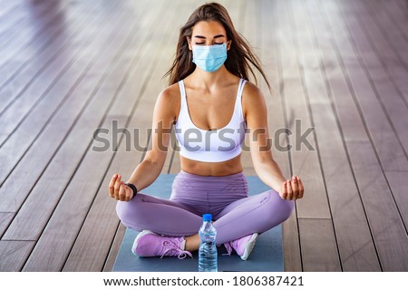 Similar – Image, Stock Photo Woman making facemasks for coronavirus pandemic