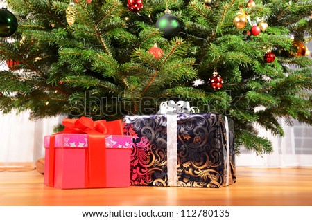 Gift boxes under the Christmas tree