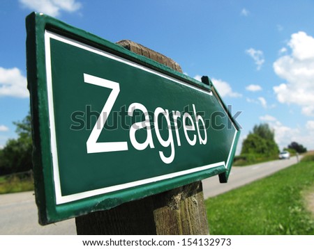 Zagreb signpost along a rural road