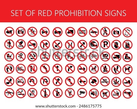 Set of red Prohibition signs icon white background.