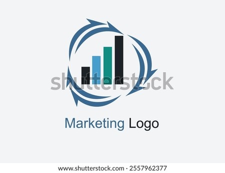 A sleek and professional logo with bold typography and an icon of a rising bar graph, symbolizing growth and success in marketing. Minimalistic design featuring a megaphone icon with colorful digital.