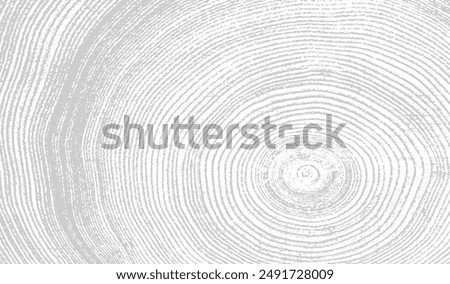 Gray and white Tree rings end grain print stamp illustration. Plain leaf sketched art background.