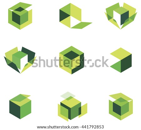 3d abstract architecture box business circle concept creative cube design element flat geometric graphic idea illustration isolated modern perspective symbol technology vector web green blue
