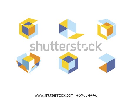Vector 3d abstract box business concept creative cube design element with flat geometric graphic shapes illustration isolated modern perspective symbol technology