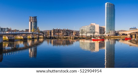 Panoramic view of  River Lagan, Belfast City, Northern Ireland, United Kingdom