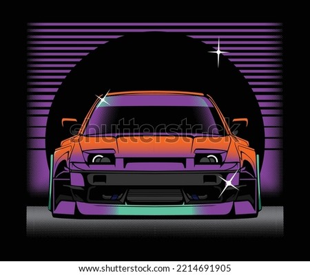 80s japanese car artwork retro synwave new wave in vector illustration 