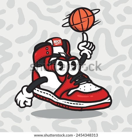 vintage cartoon style of basket shoes character illustration . Sneaker shoe . Concept. Flat design. Vector illustration. Sneakers in flat style. Fashion sneakers.