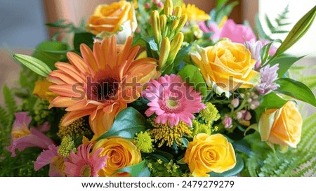 Similar – Image, Stock Photo Yellow and pink gerbera daisy floral bouquet