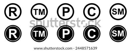 Copyright icon. Registered Trademark Icon. Set of registered trademark symbols. Vector illustration