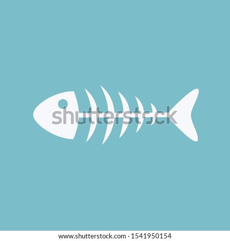 fish bones skeleton art & bony flat design icon & spine or spinal symbol cartoon vector. sea food restaurant isolated sign simple clean dead fish logo concept for diet or cooking graphic illustration.
