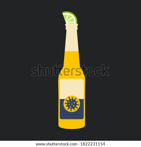 global corona outbreak concept. modern clean earth label vector graphic in creative graphic yellow beer bottle drinks & lemon flat design illustration art. coronavirus spread over the world or globe