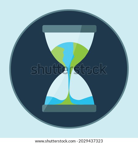 save the earth vector flat design. planet flows in hourglass icon. global warming humanity melting in hour glass isolated symbol. change the world art. make a better place sign. life time running out