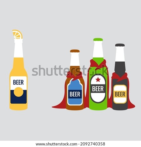 cute Different types of beer bottle brands cartoon flat design. Corona virus glass concept is lonely and distant graphic vector isolated illustration. super drinks creative alcohol save and protected