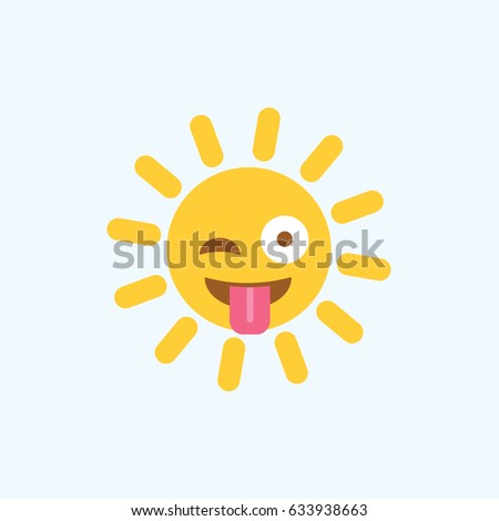 new, clean & simple modern sign or symbol  for summer. enjoy the beautiful & hot sunlight.  funny cartoon sun emoticon isolated vector flat design style with two eyes tongue for holiday. 