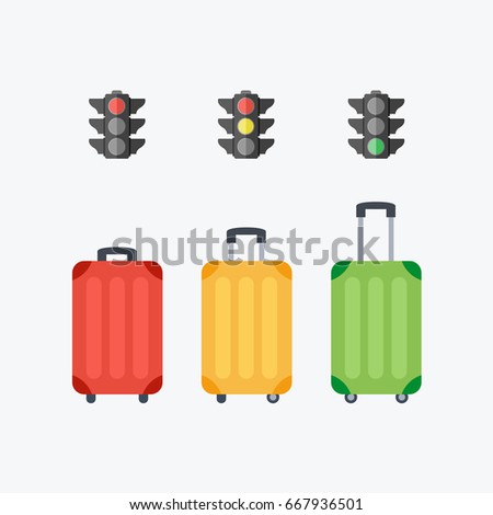 suitcase & traffic lights vector. funny isolated stoplight for holiday or vacation. 