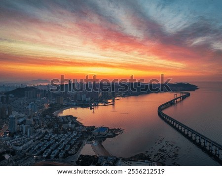 Similar – Image, Stock Photo Sunrise over southern town on seaside