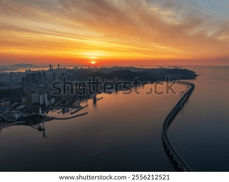 Similar – Image, Stock Photo Sunrise over southern town on seaside