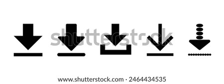 Download icon vector illustration, flat icon, black and white. 5set black download icon.