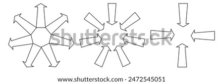 Arrows inward outward. Pointer arrow icon. Line emblem. Navigation pointer. Vector illustration. Inward arrow vector .