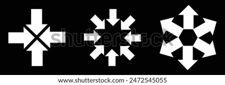 Arrows inward outward. Pointer arrow icon. Line emblem. Navigation pointer. Vector illustration. Inward arrow vector .