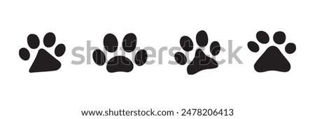 Set of animal paw print. Paw prints, icon. Vector paw. Dog, puppy, cat, bear, wolf. Legs. Foot prints. Paw icon . Eps 10.