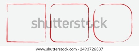 Rectangle frame line. square shape outline on hand draw style. vector illustration isolated. Red brush frame. Eps 10.