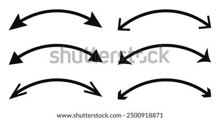 Dual arrow. Dual semi circle arrow. Vector illustration. Semicircular curved thin long double ended arrow. Black arrow Set.