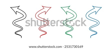 Growing arrow icon. Coloring curved arrow on white background. Long arrow. Curved arrow. Eps 10.