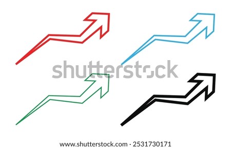 Growing arrow icon. Coloring curved arrow on white background. Long arrow. Curved arrow. Eps 10.