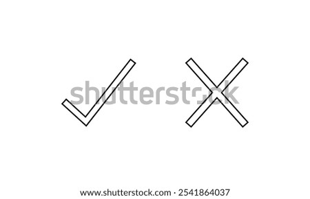 Checkbox checkmark square icon vector or confirm false true check mark pictogram graphic clipart, right wrong marker felt tip pen hand drawn set, cross and tick survey choice element design. Eps 10.