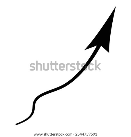 Growing arrow. Black curved graph with arrow icon. Arrow illustration pointing up. Counterclockwise direction pointer. single arrow isolated on white background. Vector illustration.