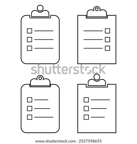 Collection of thin line icons with clipboard - check list, report, survey, questionnaire. Pixel perfect, editable stroke