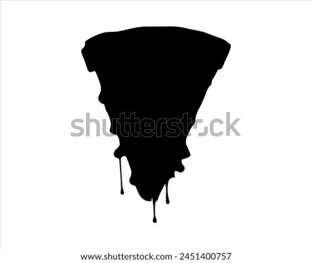 Pizza slice silhouette with flowing cheese vector illustration on white background. Black pizza slice icon.