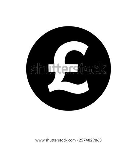 Black round shape with Uk english pound sign icon vector illustration design on white background.