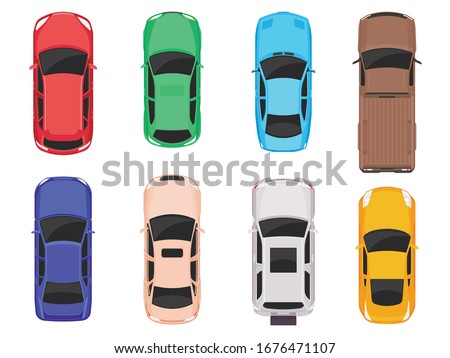 Cars top view isolated on white background. Vector cars icon set