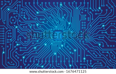 Circuit board. Blue abstract technology background. Motherboard vector illustration