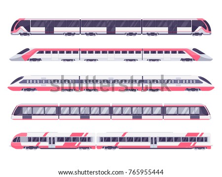 Set of passenger train. Subway transport underground train. Metro train vector illustration