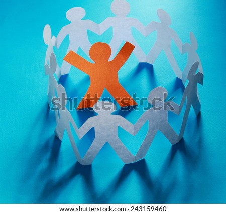 Circle of colorful people with clipping path