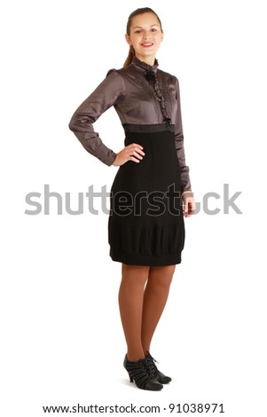 Full-body portrait  business woman isolated on white background.