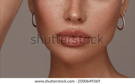 Similar – Image, Stock Photo young woman close up portrait with sunglasses smiling. led ring reflection in the eyes. Real woman concept