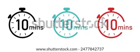 Set of timer. 10 minutes timer, Stopwatch or countdown vector illustration. Countdown timer symbol icon set.