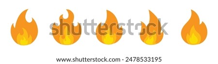 Fire flames icon set. Fire flames. Flame symbols. Set of yellow and orange fire flame. Collection of hot flaming element. Fire, flame vector illustration.