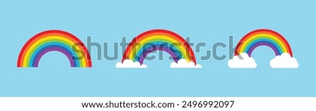 Set of rainbow icon. Clouds and rainbow icon set in different style. Rainbow icon on white background. Vector icon.