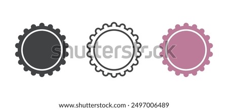 Beer bottle cap icons. Soda or beer metal lid. Line, glyph and filled outline colorful version, beer cap outline and filled vector sign. Different style.